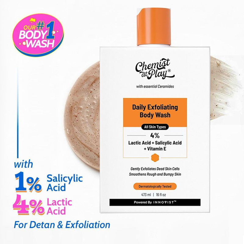 Chemist At Play Exfoliating Body Wash - Lactic Acid, Salicylic Acid | Shower Gel For Women & Men