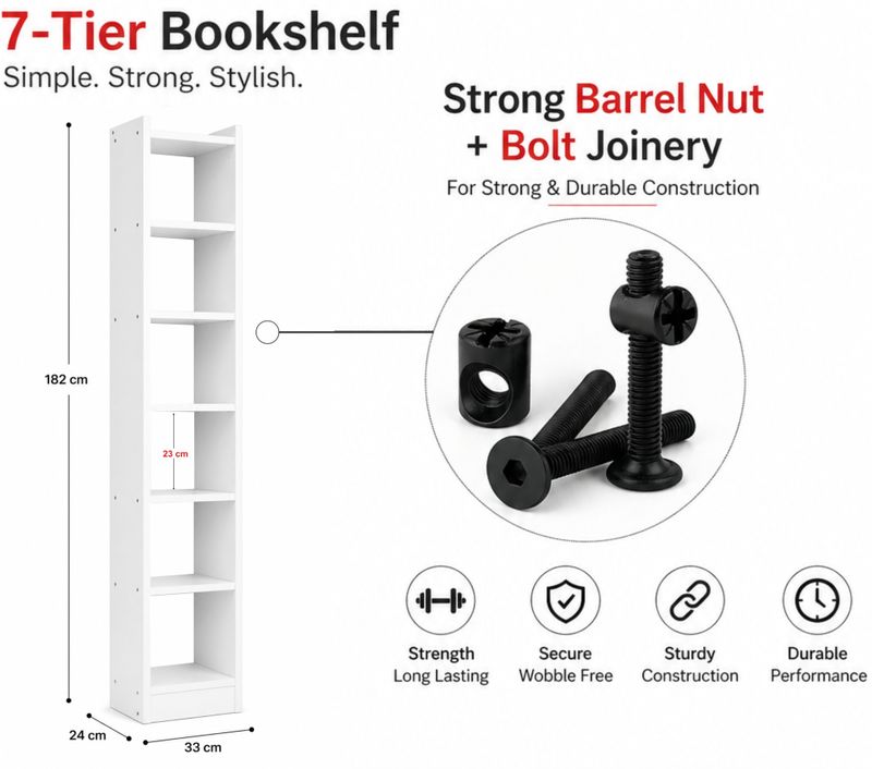EW 7-Tier Wooden Bookshelf 33x24x182cm - Image 5