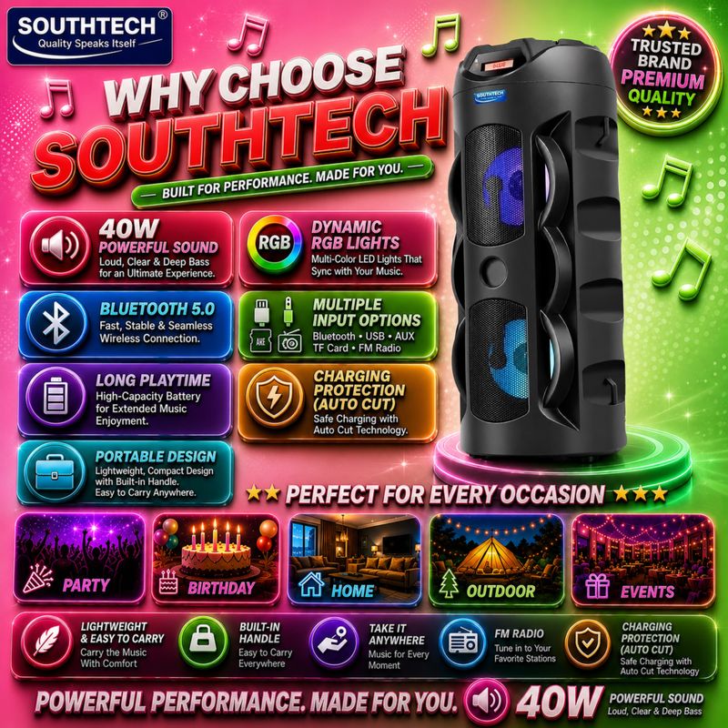 SOUTHTECH 40W Bluetooth Party Speaker with RGB Lights - Image 6