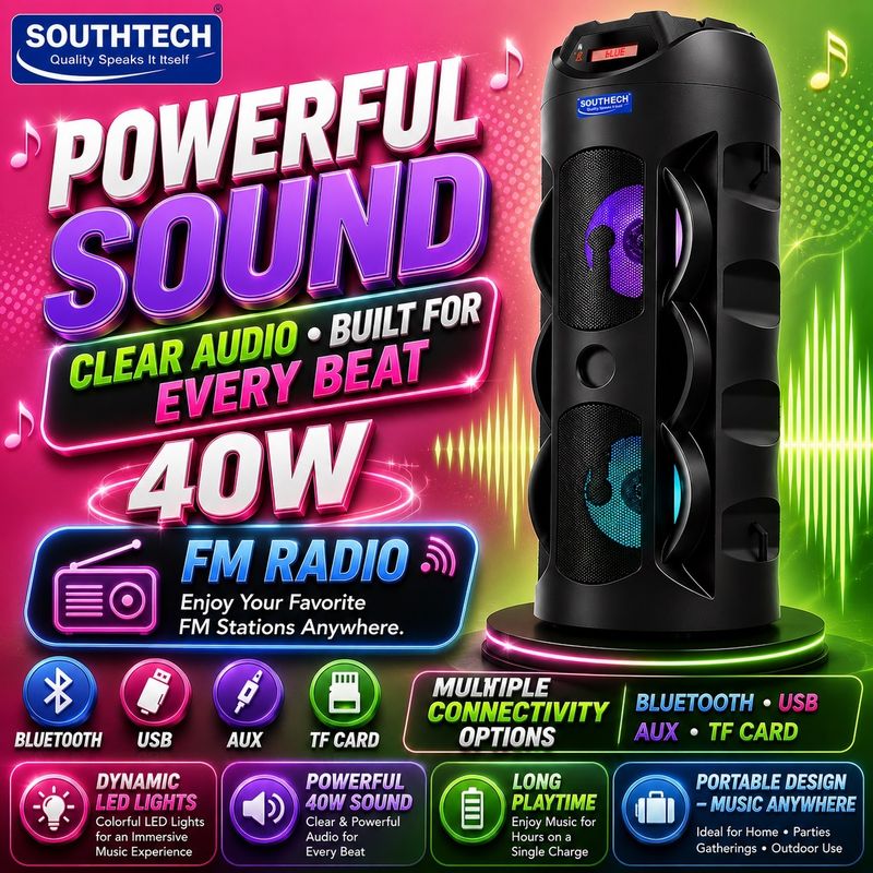 SOUTHTECH 40W Bluetooth Party Speaker with RGB Lights - Image 3