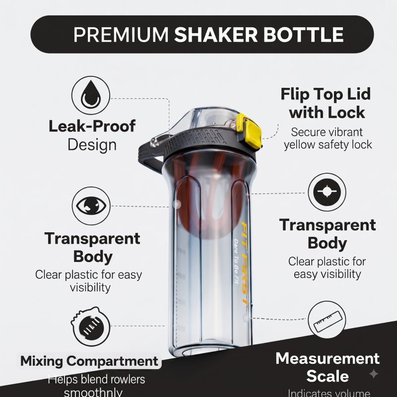 bullpower Shaker Bottle 750 ml (Pack of 1, Black/Yellow) - Image 6