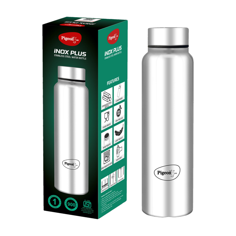 Pigeon Inox Plus 900 ml Stainless Steel Bottle Pack of 1, Silver