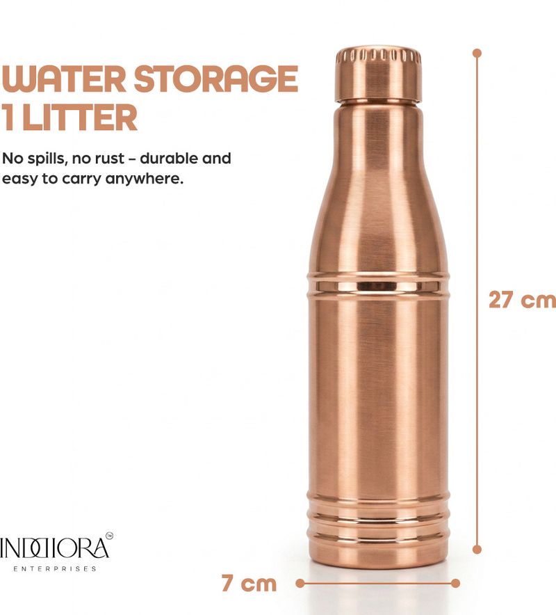 Inddiora Pure Copper Water Bottle 1ltr Ring Design Leak Proof 1000 ml Copper Bottle (Pack of 1, Copper) - Image 6
