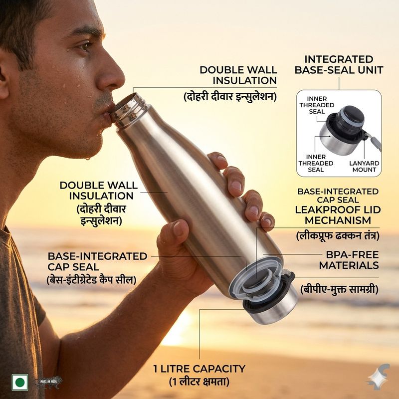 msdecore Steel 1000 ml Bottle (Pack of 1, Silver) - Image 6