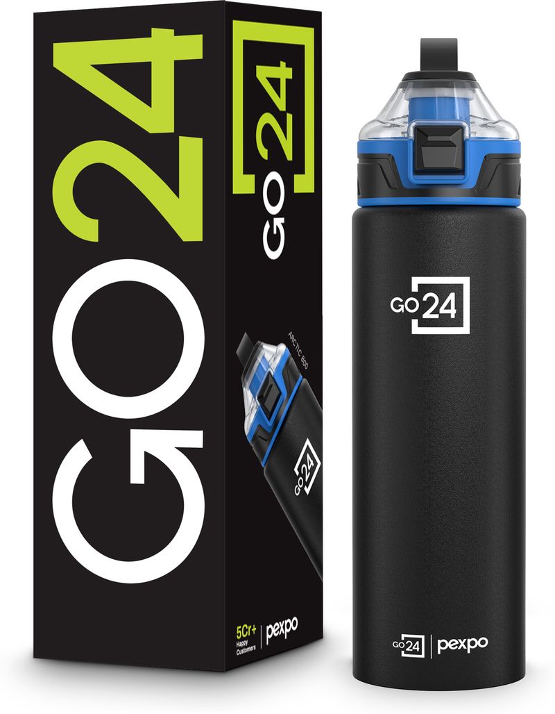 Go24 Arctic Stainless Steel Sports/Fridge Water Bottle with Flip Top Cap 800 ml Steel Bottle (Pack of 1, Black) - Image 2