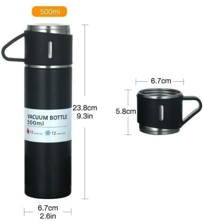 Cellton Stainless Steel Vacuum Flask Set with 2 Cups 500 ml Stainless Steel Flask (Pack of 1, Black) - Image 4