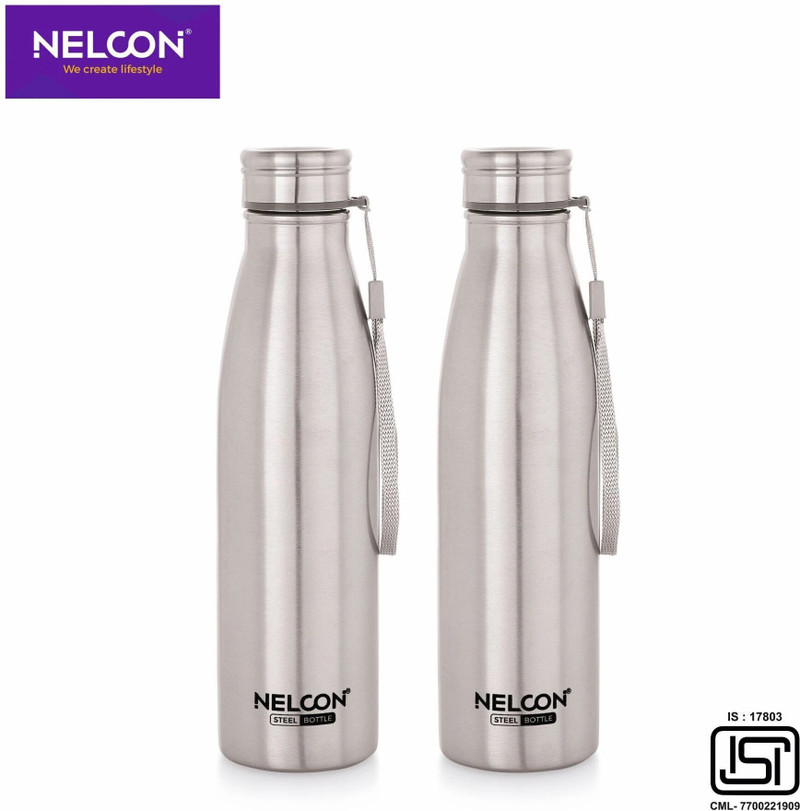Nelcon Pack of 2 Stainless Steel High Quality Water Bottle | Best for Kids | School | 750 ml Stainless Steel Bottle (Pack of 2, Silver)
