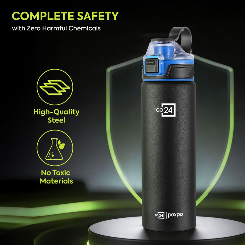 Go24 Arctic Stainless Steel Sports/Fridge Water Bottle with Flip Top Cap 800 ml Steel Bottle (Pack of 1, Black) - Image 6