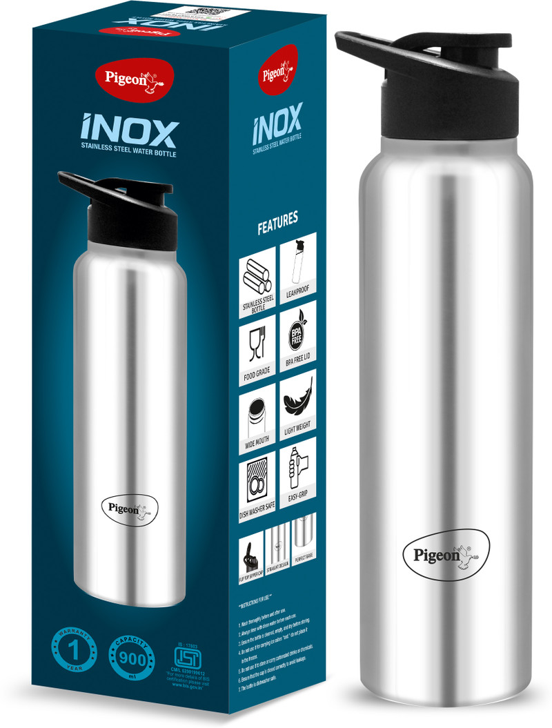 Inox 900 ml Stainless Steel Bottle (Pack of 1, Silver)