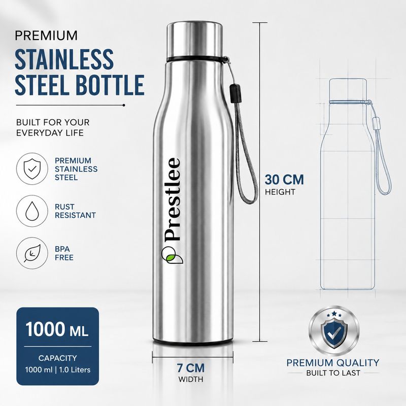 Prestlee Tag Stainless Steel Water Bottle 1000 ML 1000 ml Steel Bottle (Pack of 1, Silver) - Image 7