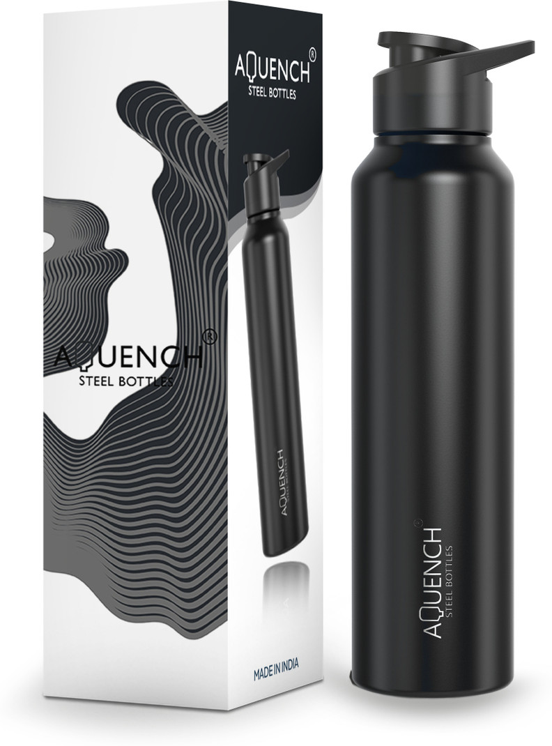 AQUENCH 1L Stainless Steel Black Coloured Water Bottles 1000 ml Steel Bottle Pack of 1, Black