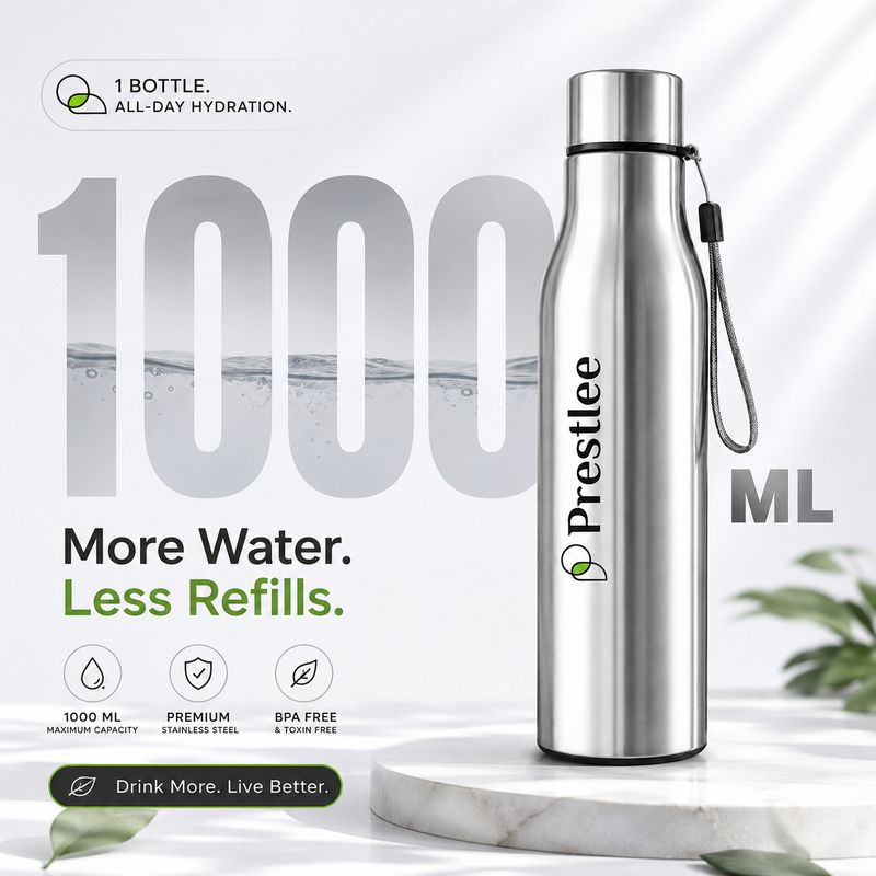 Prestlee Tag Stainless Steel Water Bottle 1000 ML 1000 ml Steel Bottle (Pack of 1, Silver) - Image 6