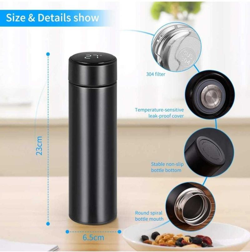 Pink Tokri PT789 500ml Double Wall Temperature Bottle, Black - Image 6