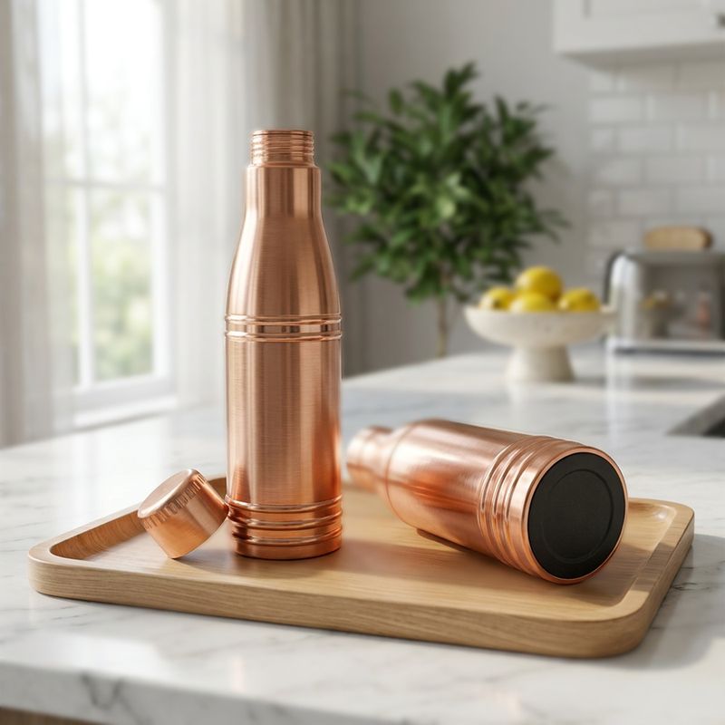 Inddiora Pure Copper Water Bottle 1ltr Ring Design Leak Proof 1000 ml Copper Bottle (Pack of 1, Copper) - Image 4