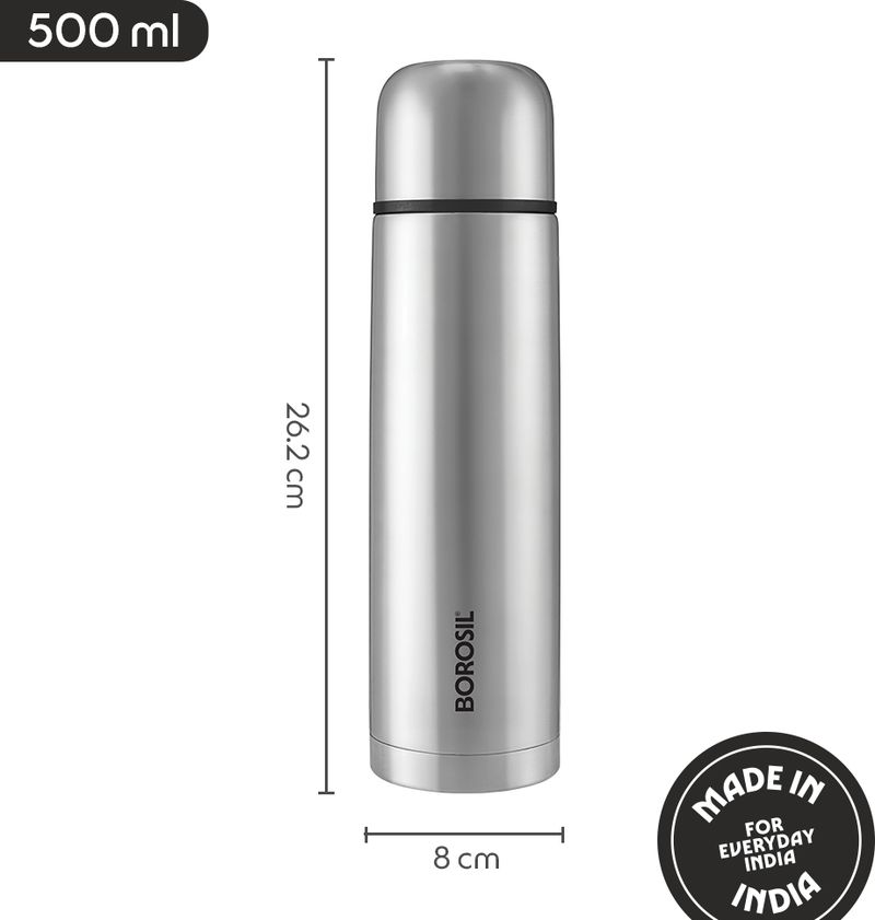 Borosil Hydra Thermo 500 ml Steel Flask, Silver - Image 4
