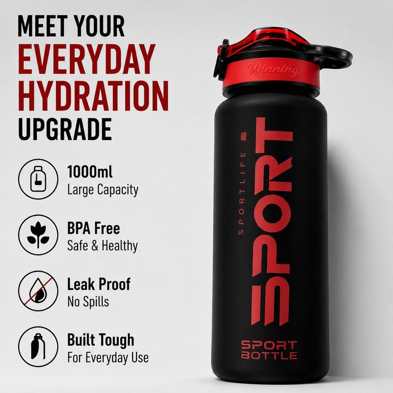 shivaemart 1000 ml RedBlack Sports Sipper Bottle - Image 6