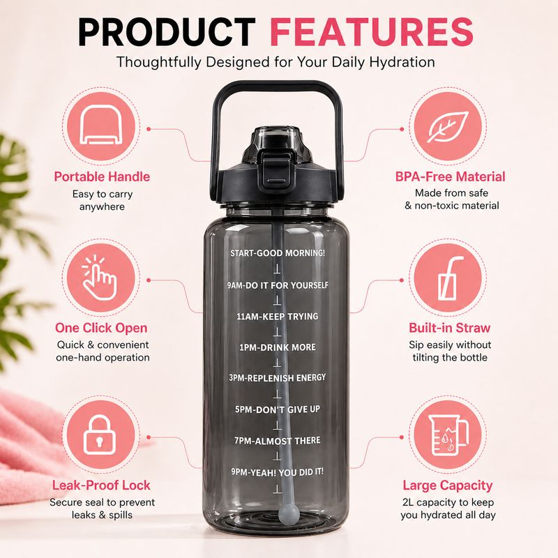 DFit 2L Motivational Leakproof Water Bottle - Image 6