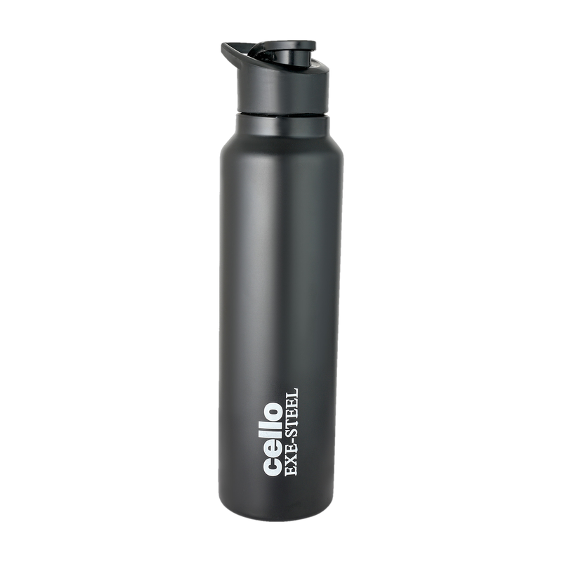 cello Crysta Flip Single Walled Stainless Steel Flask | Leak Proof & BPA Free | 1000 ml Stainless Steel Bottle (Pack of 1, Black)