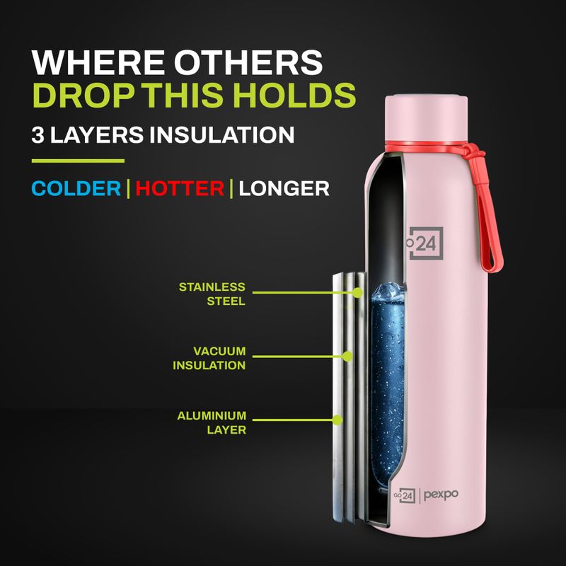 Go24 Hot and Cold Water Bottle ISI Certified Thermosteel flask, Leakproof Bravo 1000 ml Stainless Steel Flask (Pack of 1, Pink) - Image 5