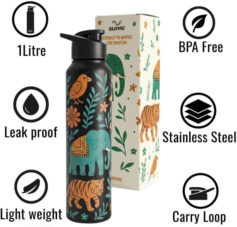 SLOVIC Water Bottle | BPA Free & leak-Proof Steel Water Bottle 1000 ml Stainless Steel Bottle Pack of 1, Multicolor