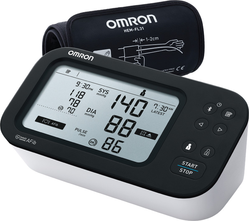 OMRON HEM-7383T1, AFib Detection, Bluetooth, Dual Display, with IntelliWrap Cuff Bp Monitor White