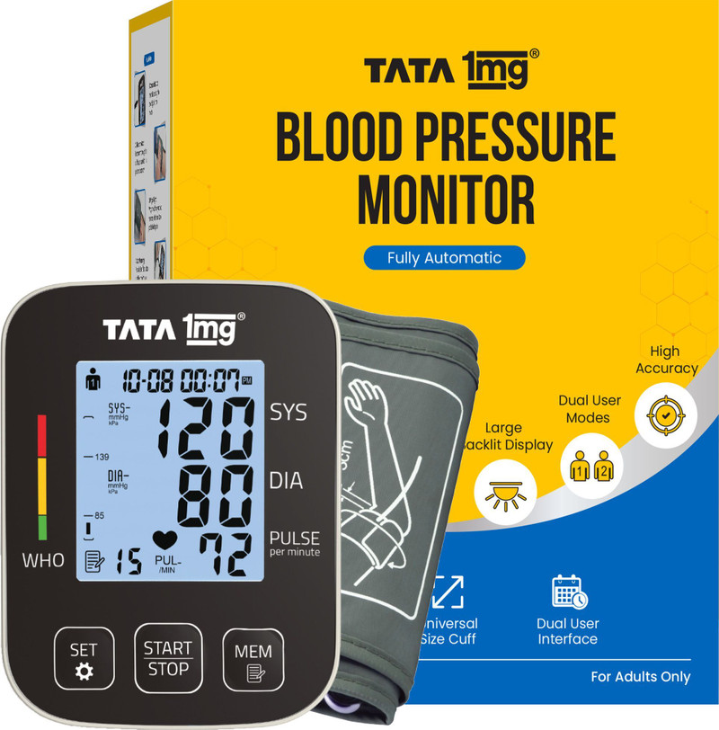 TATA 1mg T1MG/BP05 Blood Pressure Monitor|Fully Automatic, Large Display, Dual User Memory Bp Monitor (Black)