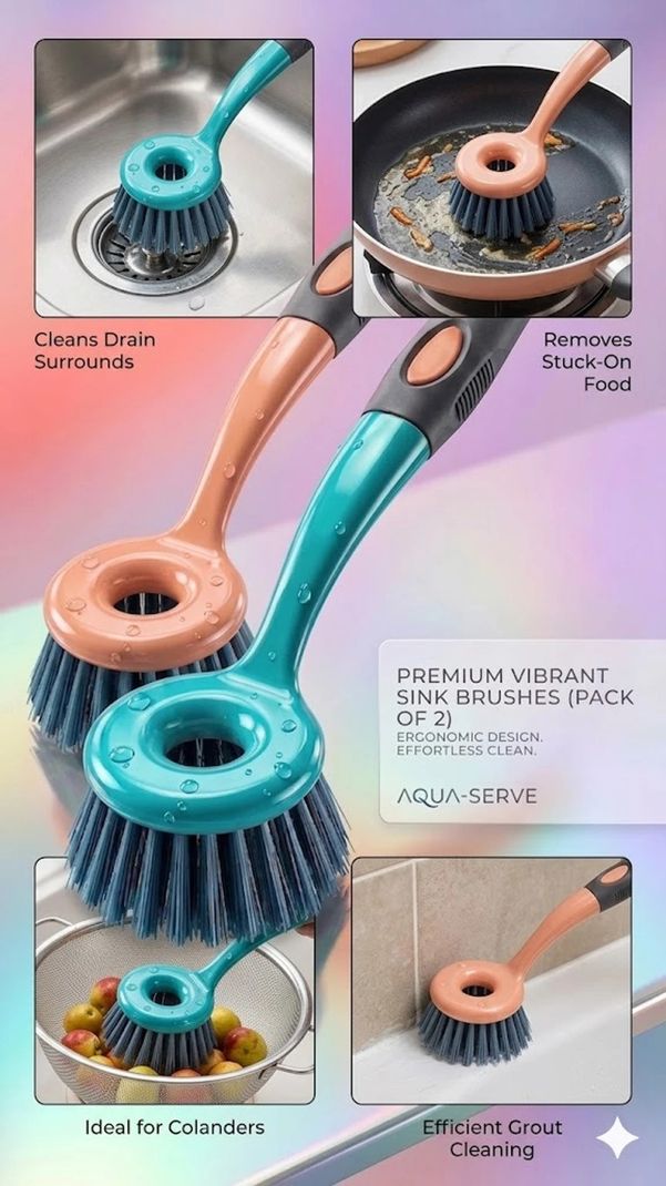 Krishna Creations Kitchen, Bathroom & Laundry Cleaning Brush Set - Image 3