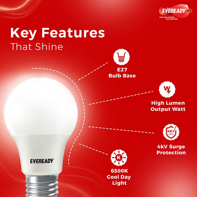EVEREADY 12 W Basic Standard B22 LED Bulb (White, Pack of 6) - Image 4