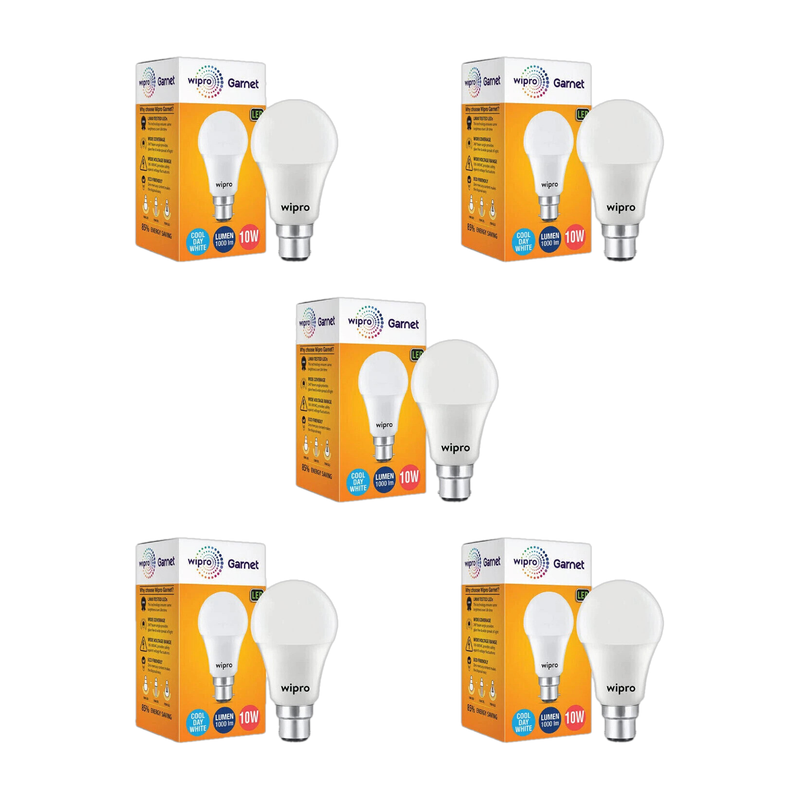 10 W Basic Standard B22 LED Bulb (White, Pack of 5)
