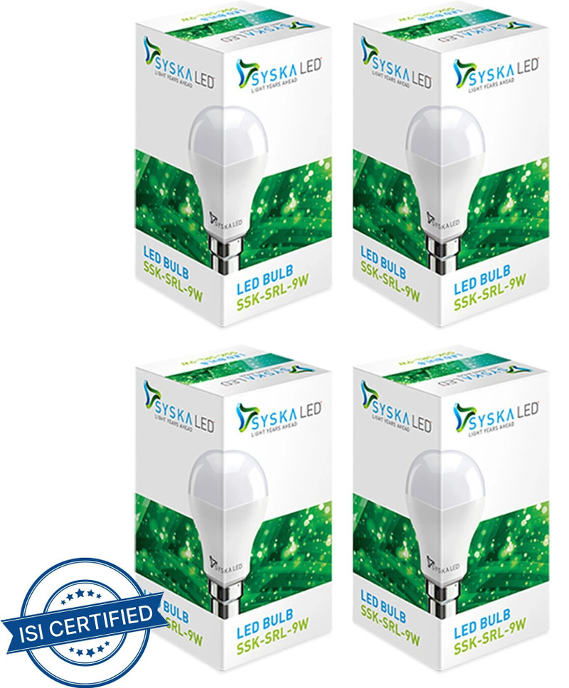 Syska 9 W Basic Standard B22 LED Bulb White, Pack of 4