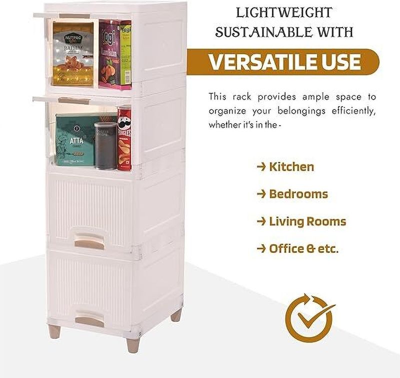 MECHON 4-Tier Foldable Plastic Cabinet - Image 4