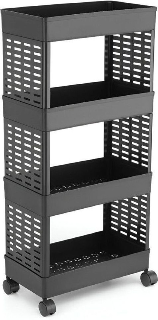 HomeQueen होमेकुईन Premium Durable 4 Tier Space Saving Organizer, प्लास्टिक फ़्री स्टैंडिंग कैबिनेट (फिनिश कलर - काला)