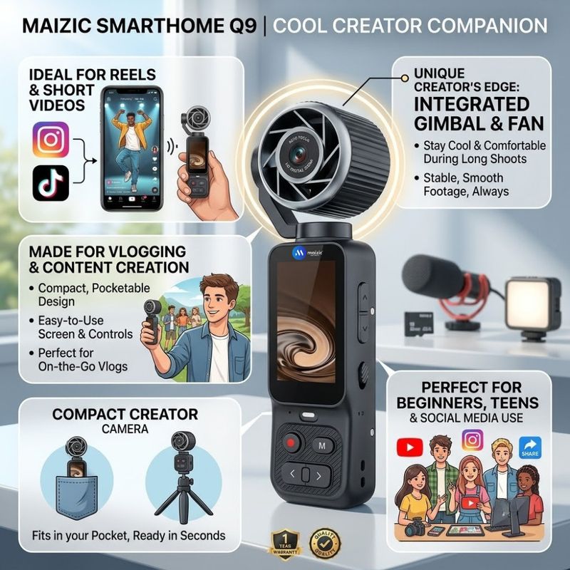 Maizic Smarthome Q9 64MP 4K Vlogging Camera (Black) - Image 4
