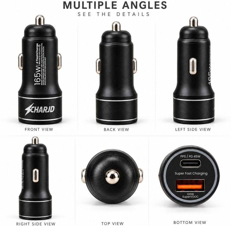 CHARJD 165W Qualcomm 3.0 Turbo Car Charger Black - Image 4