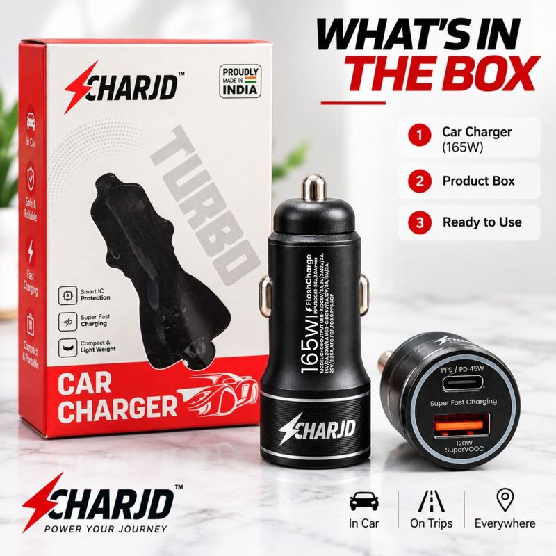 CHARJD 165W Qualcomm 3.0 Turbo Car Charger Black - Image 6