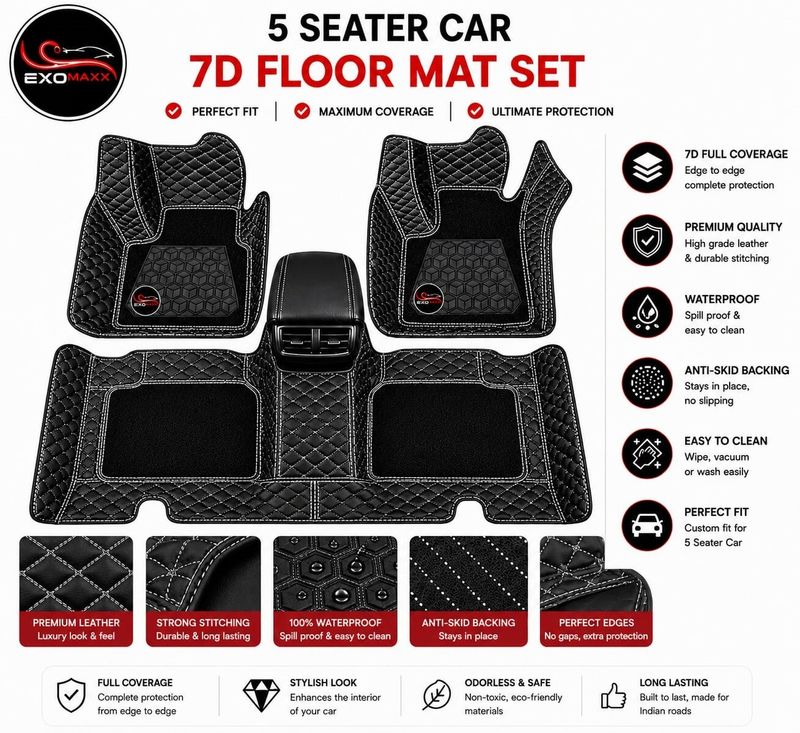 EXO MAXX Leatherite 7D Mat for Hyundai Santro Xing (Black) - Image 2