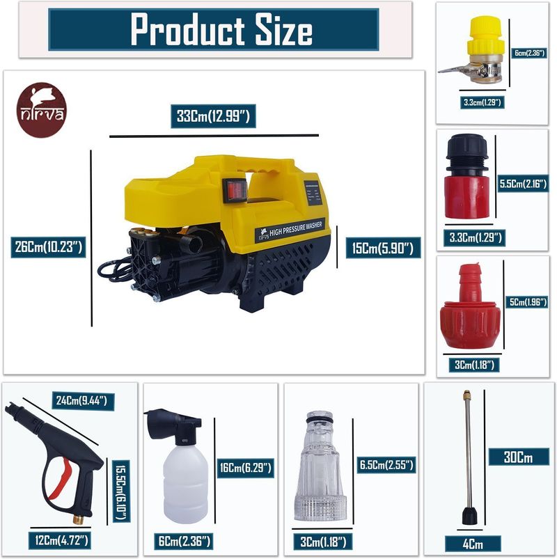 NIRVA High Car Pressure Washer 2000W, 135 Bar, 10M Hose 135 Bars - Image 5