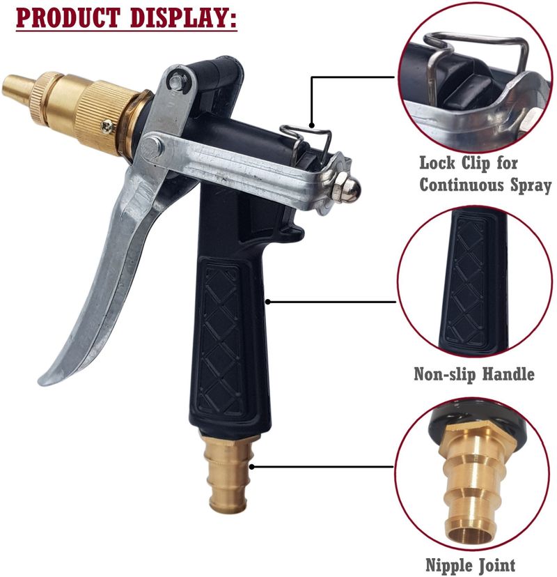 NIRVA High Pressure Brass Hose Nozzle Spray Gun - Image 3