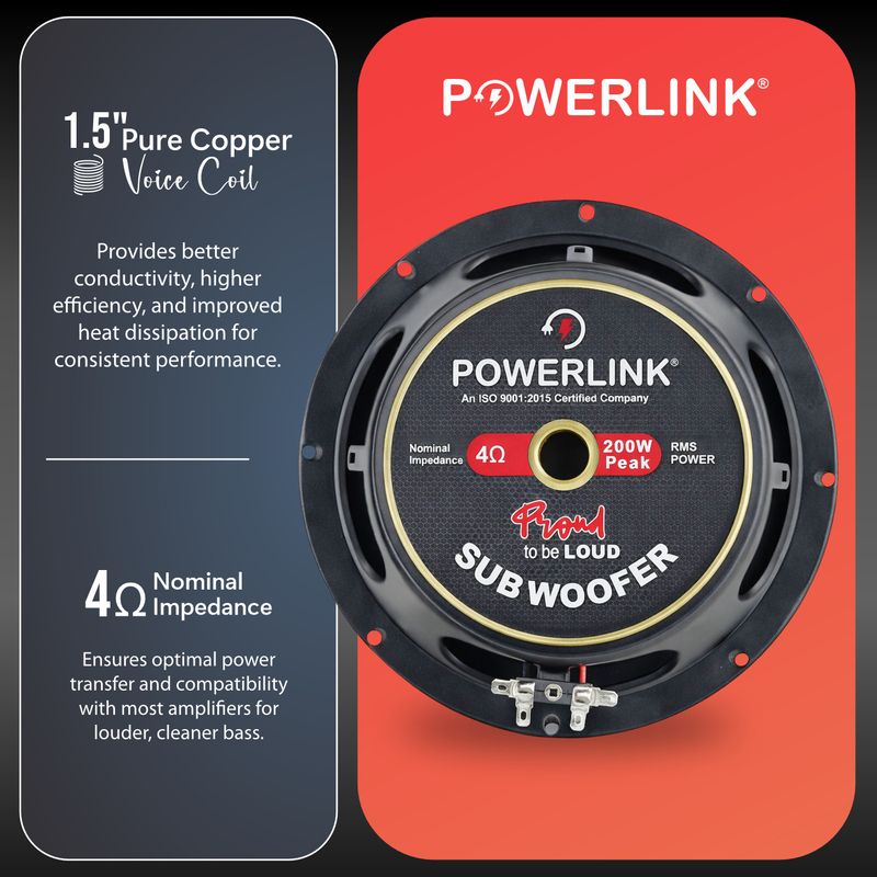 Powerlink 8" Black Subwoofer 200W Peak - Image 4