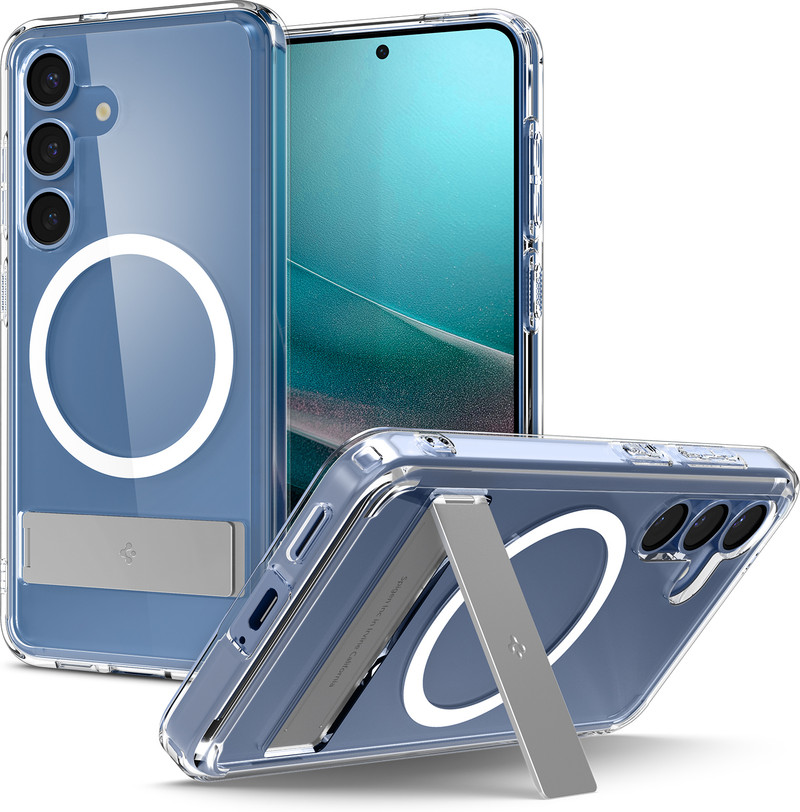 Spigen Ultra Hybrid S MagFit Back Cover for Samsung Galaxy S25 Transparent, Stand, Thermoplastic Polyurethane, Polycarbonate, Pack of: 1
