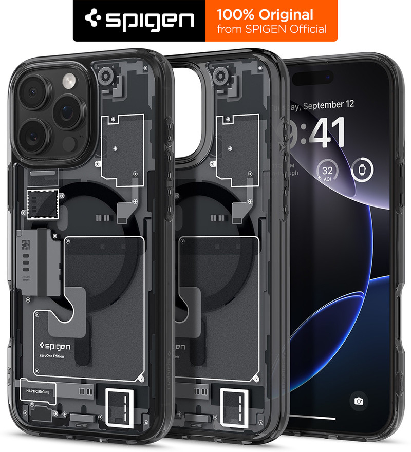 Spigen Ultra Hybrid MagFit Back Cover for iPhone 16 Pro, Zero One Black, Magnetic Case, Thermoplastic Polyurethane, Polycarbonate, Pack of: 1