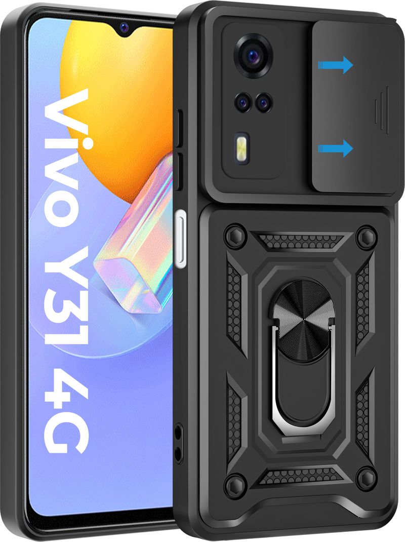 Artistque Back Cover for Vivo Y31 4G (Black, Ring Case) - Image 2