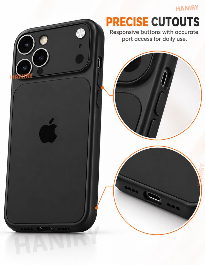 HANIRY iPhone 14 Pro Back Cover, Black Hard Case - Image 4