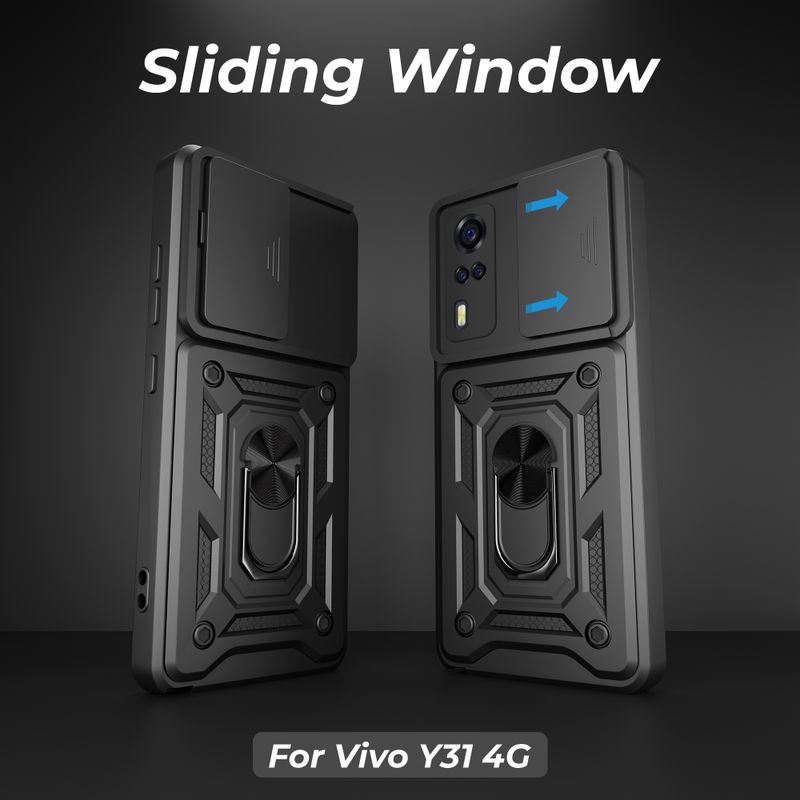 Artistque Back Cover for Vivo Y31 4G (Black, Ring Case) - Image 4