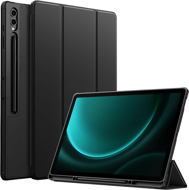 Proelite Flip Cover for Galaxy Tab S9 FE Plus/S9 Plus/S10+ 12.4" Cover, Soft Flexible Flip Case with S Pen Holder Black, Cases with Holder, Artificial