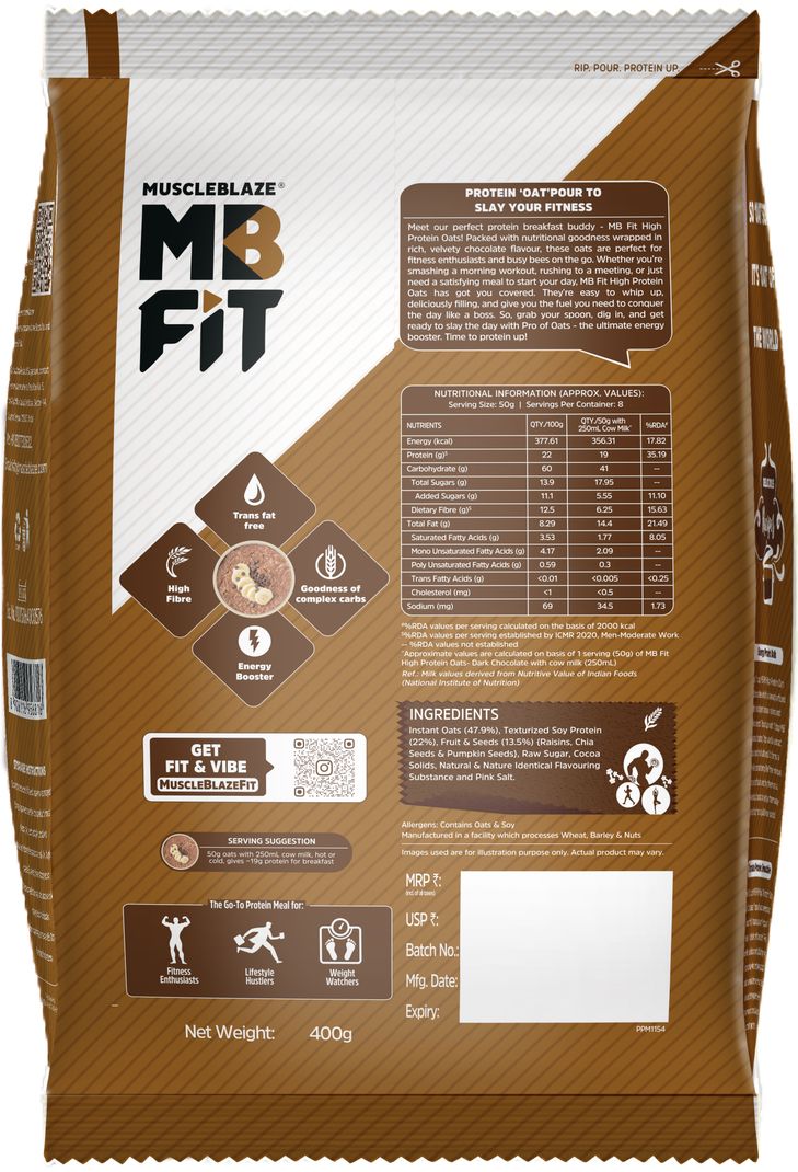 MuscleBlaze High Protein Oats, Dark Chocolate, 400g - Image 5