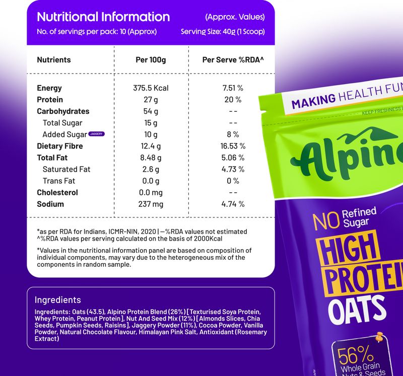 ALPINO 27g High Protein Oats Dark Chocolate 400g - Image 4
