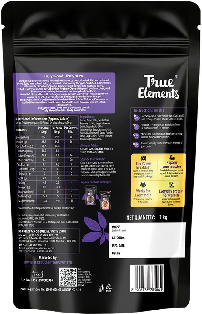 True Elements 28g High Protein Oats 1kg Pouch - Image 3