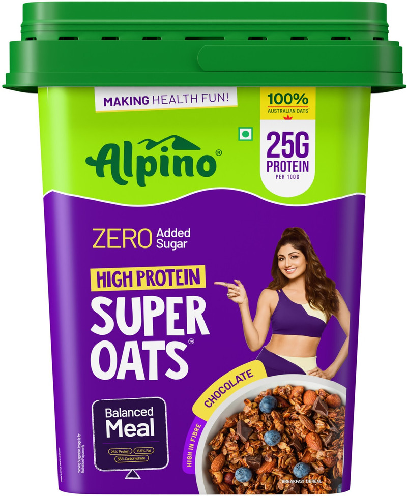 ALPINO 25g High Protein Super Oats Chocolate 2.5kg, Nuts & Seeds, No Added Sugar & Salt Jar 2500 g