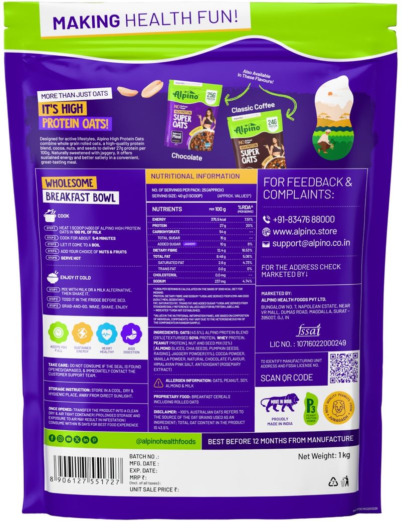 Alpino 27g High Protein Oats Dark Chocolate - Image 5